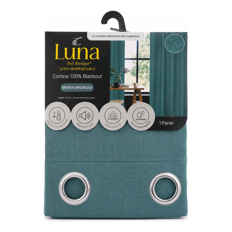 Set De Cortinas Blackout  Impermeables 1.37 X 2.13mts Luna® Verde Menta