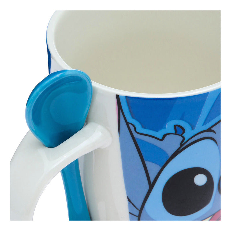 Taza De Porcelana 2pz Con Cuchara Diseño Animado 310ml