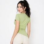 Blusa Corte Asimétrico Para Mujer Mod.x1126 Marca Julys® Verde Limón Lisa G