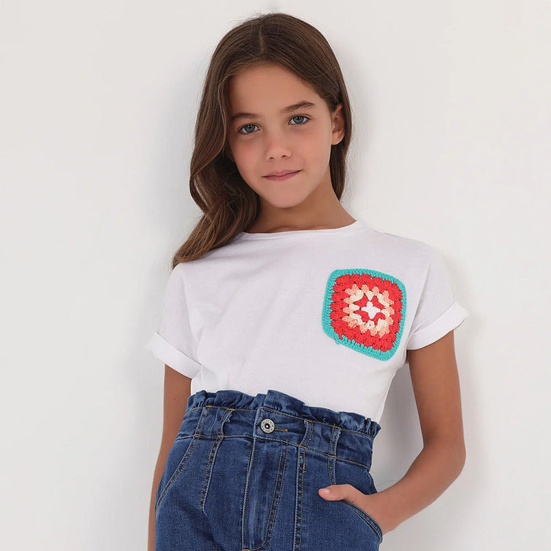 Blusa Corta Para Niña Mod.6047 Marca Mayoral® Blanco Carmín 12