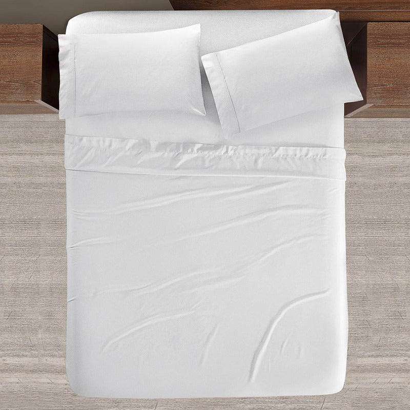 Juego De Sábanas Matrimonial Algodón Y Poliéster + Fundas Blanco Liso