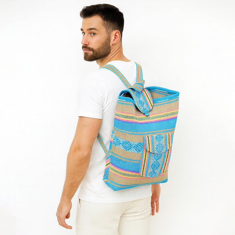 Mochila Artesanal Tejida Tipo Morral Con Bolsillo Frontal 10kg