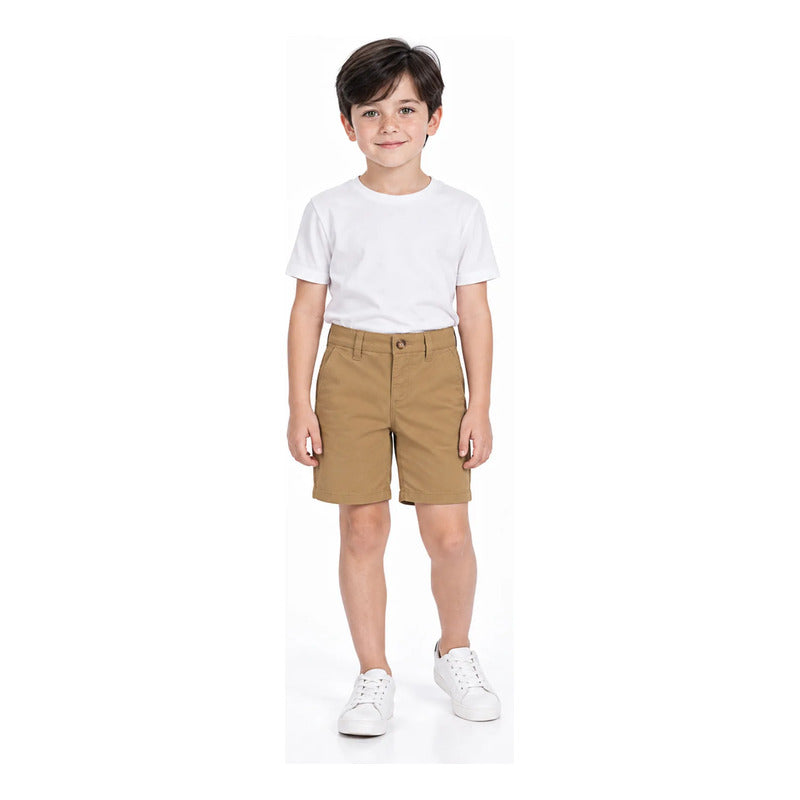 Bermuda Básica Para Niño Mod.202 Marca Mayoral® Camel Lisa 7 Años