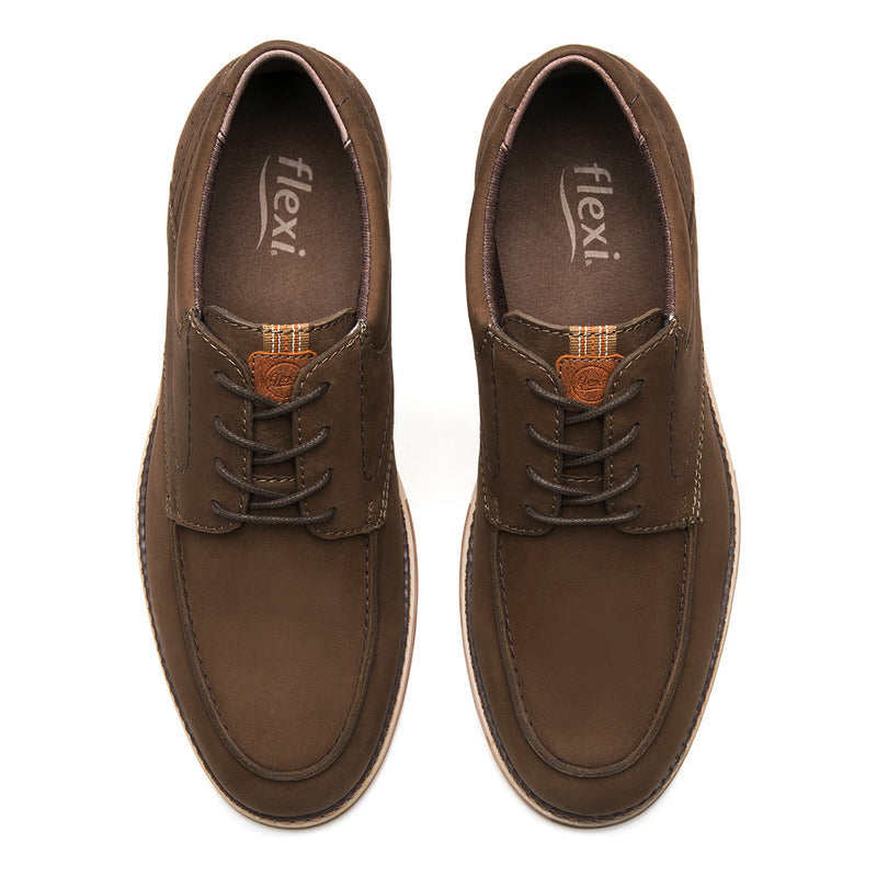 Zapato Derby Para Hombre Mod.420004 Marca Flexi® Marrón Oscuro Lisa 27,5 Mx