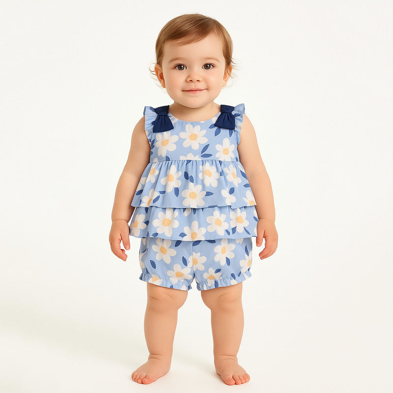 Conjunto De Bebé Blusa+short Mod.1232 Marca Mayoral® Añil 12 Meses