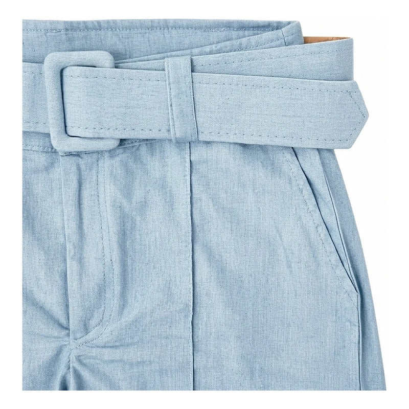 Short Casual Con Cinto Para Mujer Mod.4203 Marca Exotica® Azul Claro Lisa Ch