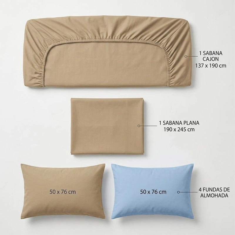 Juego De Sabanas Matrimonial 6pz Tacto Algodón Ultra Suave Multicolor Marron Claro
