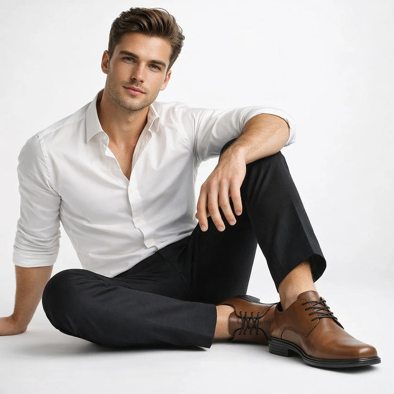 Zapato Derby Semivestir Para Hombre Mod.406401 Marca Flexi® Tan Lisa 25,5 Mx