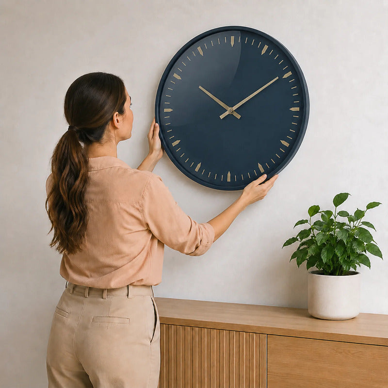 Reloj De Pared Para Interiores Moderno Decorativo 50cm Azul Oscuro
