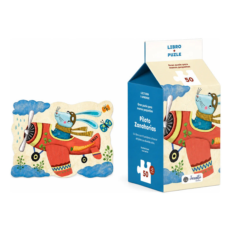 Libro + Rompecabezas Infantil 50pz Piloto Zanahorias