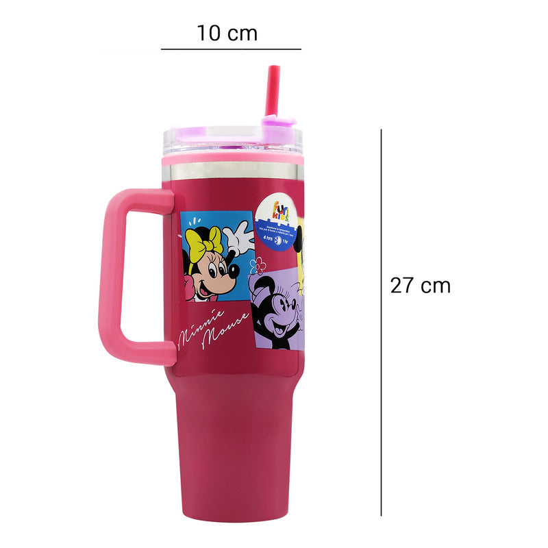 Termo Doble Pared Con Asa Y Popote 1.2 L Diseños Animados