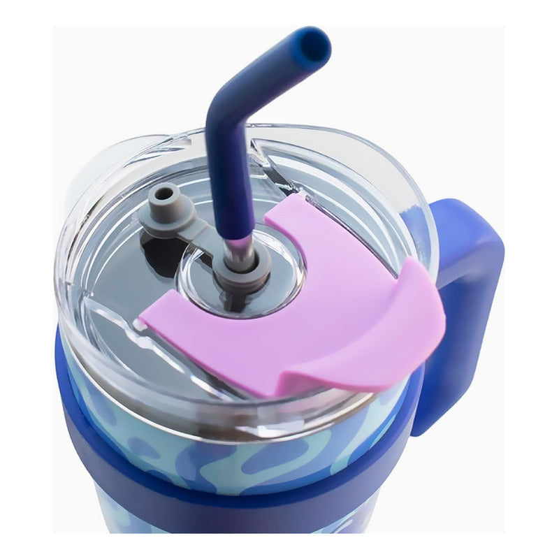 Termo Doble Pared Con Asa Y Popote 1.2 L Diseños Animados