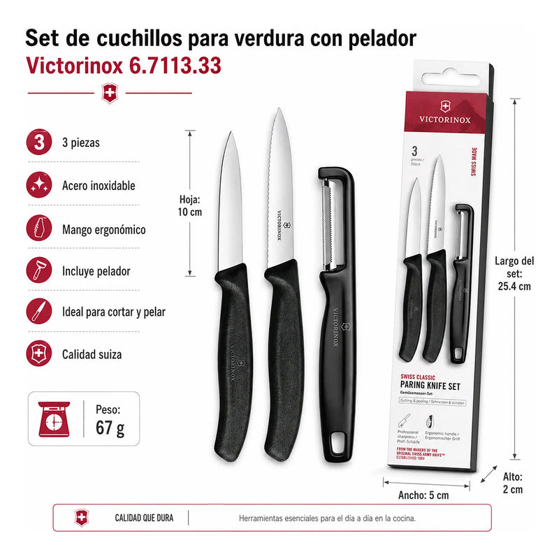 Set Cuchillos Para Verdura Con Pelador 6.7113.33 Victorinox® Negro