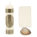 Set Para Bautizo Vela+concha+toalla+caja De Madera