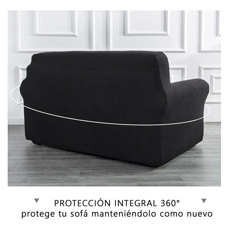 Cubre Sala Set 3 Piezas Estirable Ajuste Perfecto Blank &co® Negro Geométrico