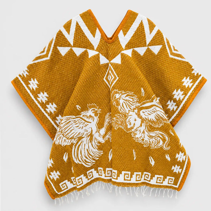 Jorongo Gaban Artesanal Mexicano Colores Gallos Mostaza Xg