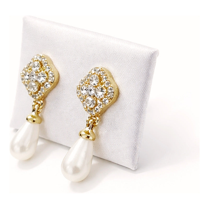 Aretes Elegantes Gota De Perla Para Mujer Bisutería Fina Beige