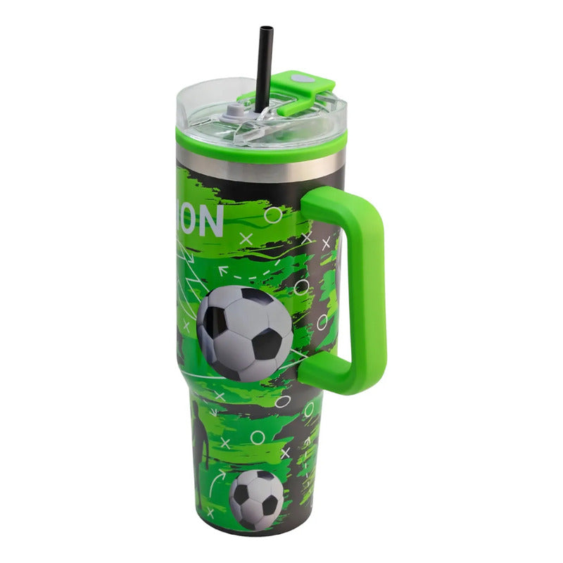 Termo Doble Pared Futbol 1.2l Con Rosca Y Asa Top Choice® Verde