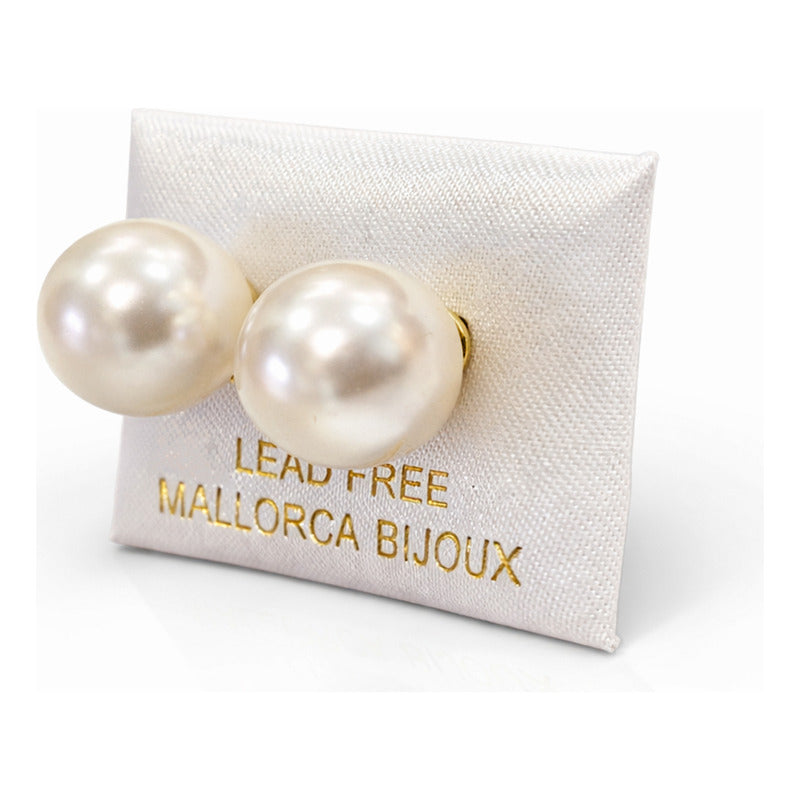 Aretes Elegantes De Perla Redonda Para Mujer Bisutería Fina Crema