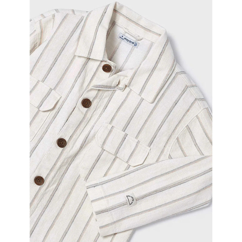 Camisa Cómoda Lino Para Niño Mod.3119 Marca Mayoral® Milk Rayas 7 Años