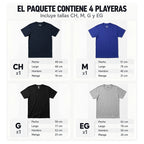Playera Básica De Hombre Paquete 4pz Multicolores Skannda® Azul Oscuro - Azul - Negro - Gris Lisa Paquete Playeras