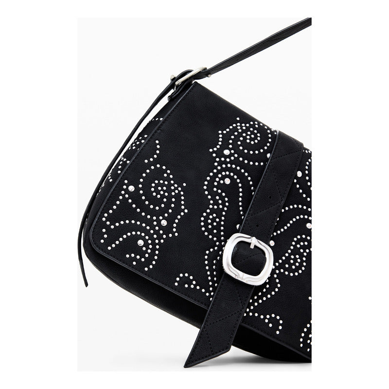 Bolso Cruzado Efecto Piel Tachuelas 25waxpbh/2000 Desigual® Negro Lisa Níquel