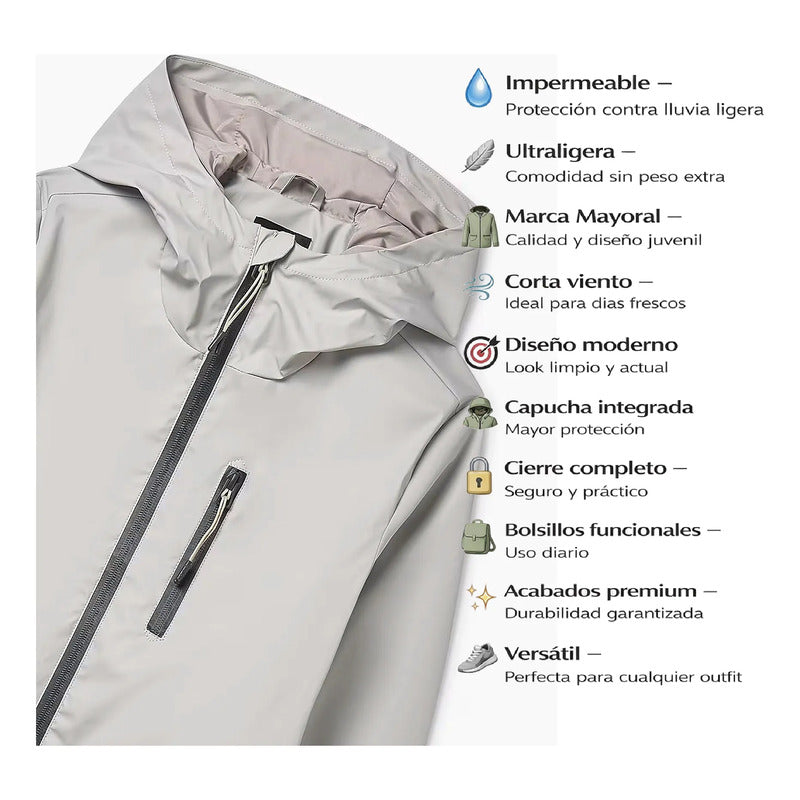 Chamarra Juvenil Impermeable Mod.6418 Marca Mayoral® Gris 18 Lisa