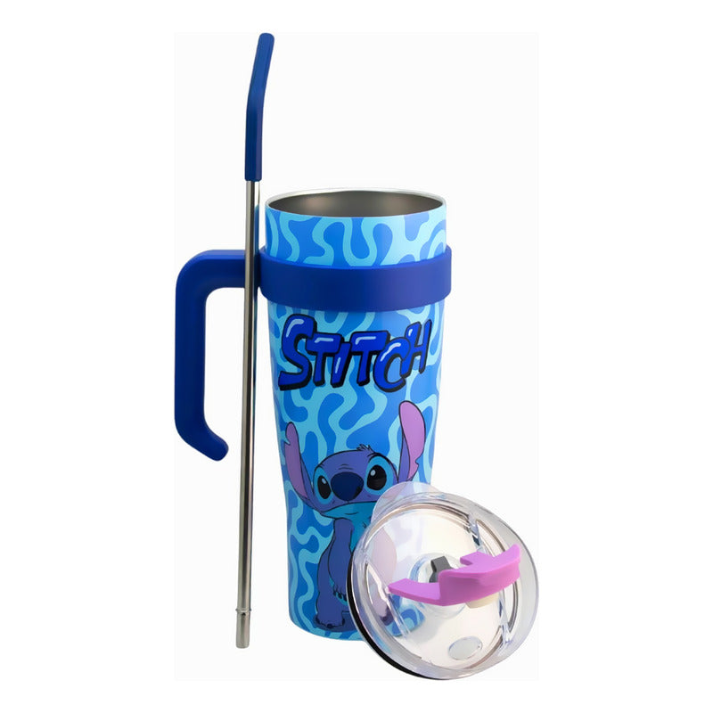 Termo Doble Pared Con Asa Y Popote 1.2 L Diseños Animados