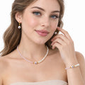 Set Collar, Pulsera Y Aretes Ojo Turco Rosa Bisutería Fina Multicolor