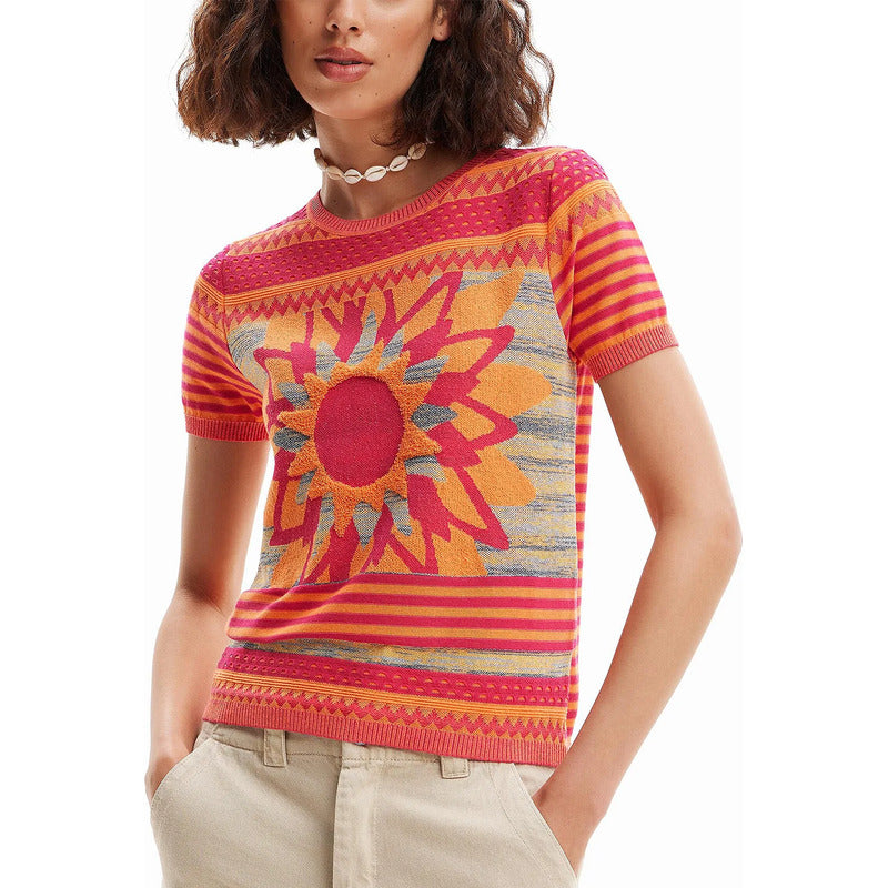 Blusa Casual Para Mujer Con Diseño Artístico Marca Desigual® Multicolor 24swtk74