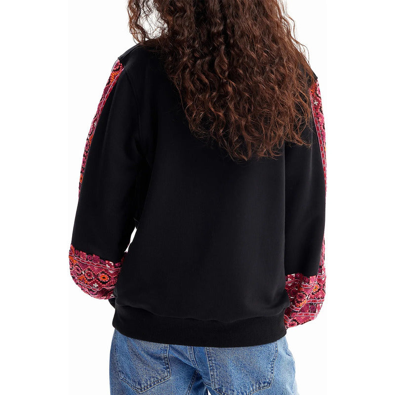Sudadera Mangas Bordadas Para Mujer 24swsk29/2000 Desigual® Xl Negro Bordado