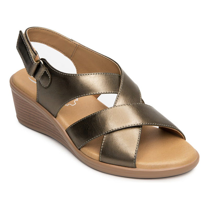 Sandalia Casual Con Tacón Para Dama Mod.123716 Marca Flexi® Dorado Claro Liso 23 Mx