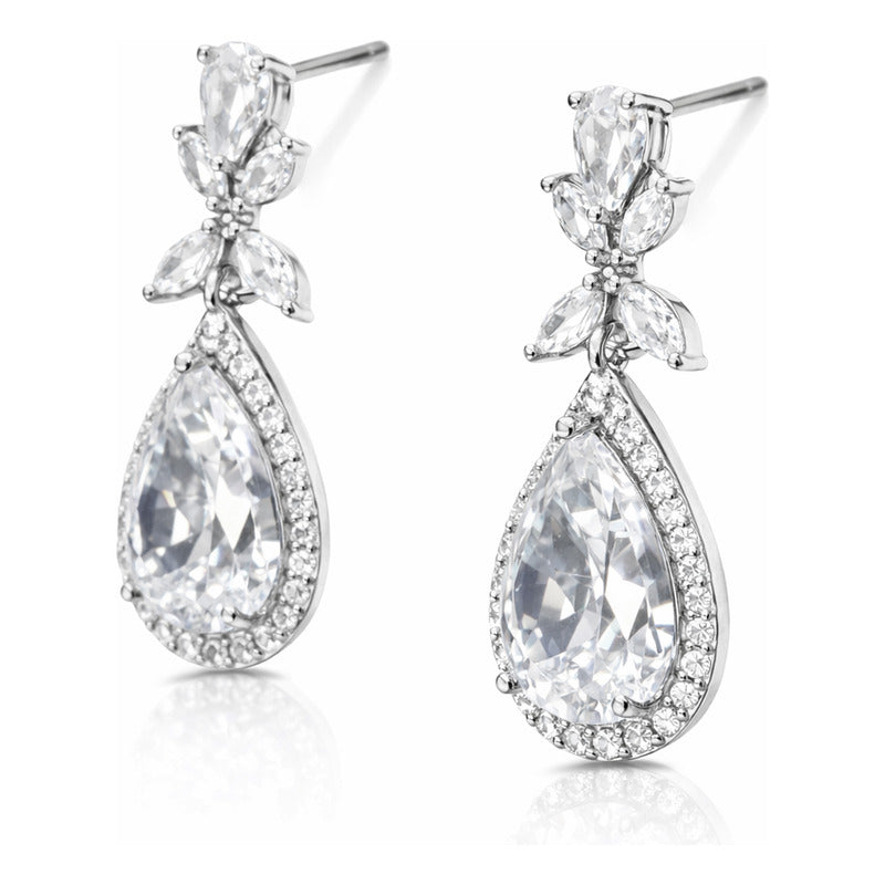 Aretes Elegantes Para Mujer Bisutería Fina Halo Floral Plateado