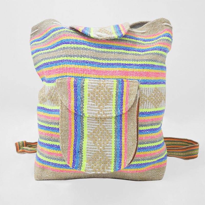 Mochila Artesanal Tejida Tipo Morral Con Bolsillo Frontal 10kg