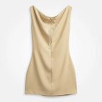 Vestido Cuello Drapeado Y Fruncido Lateral X1133 Julys® Beige Lisa G