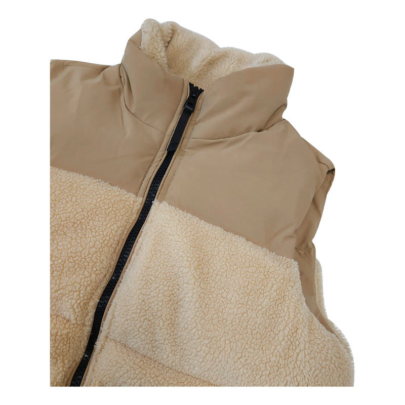 Chaleco Aborregado Para Caballero Mod.h45307 Marca Bobois® Beige Lisa Eg