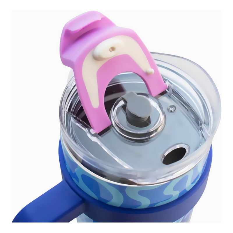 Termo Doble Pared Con Asa Y Popote 1.2 L Diseños Animados