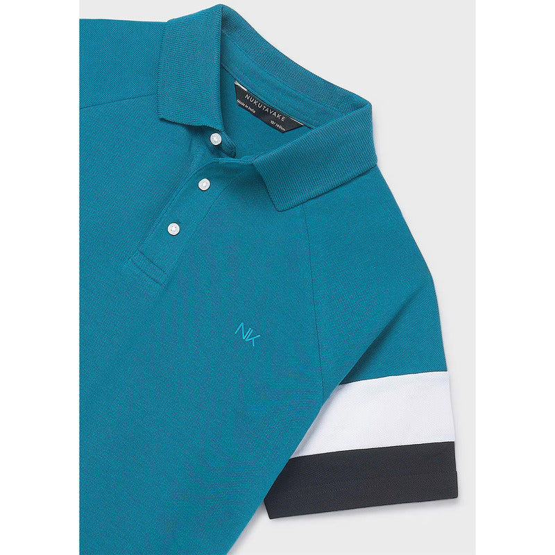Playera Polo Para Niño Mod.6165 Marca Mayoral Nukutavake® Aqua 18 Años Lisa
