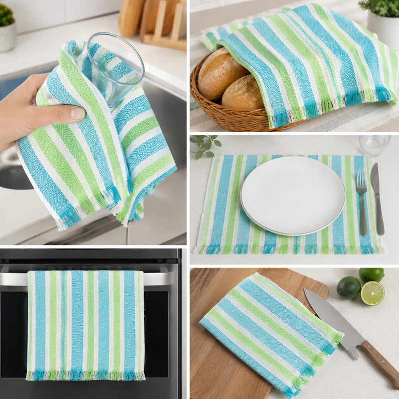 Servilleta De Cocina Multiusos Tejida 45 X 55cm Verde Rayas