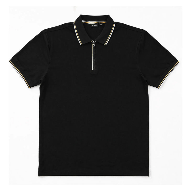 Playera Polo Casual Con Cierre Para Hombre A61415 Bobois® Negro Liso M Lisa