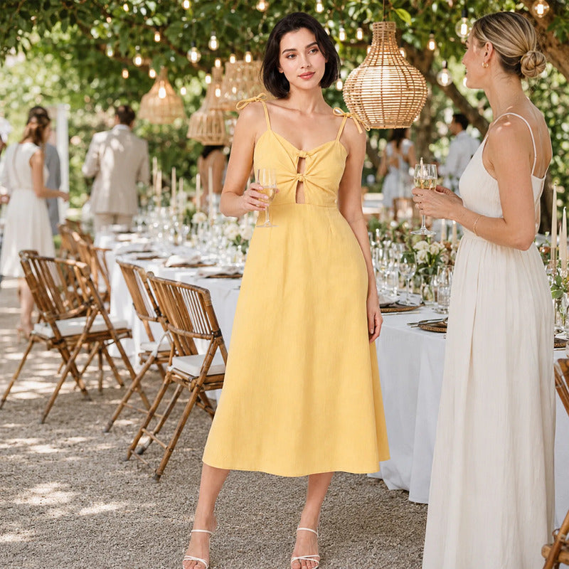 Vestido Largo Casual Para Mujer Mod.80075 Marca Stop® Amarillo Lisa Ech