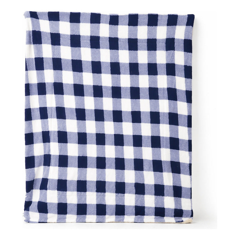Cobertor Borrega Suave Matrimonial 180x220m Providencia® Cuadros 400 G Azul Marino