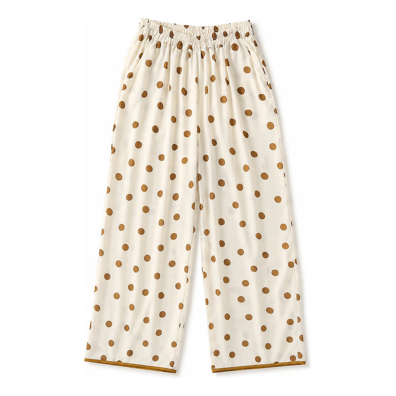 Conjunto Para Mujer Pantalón Palazzo+crop Top Marca Exotica® Beige Lunares M