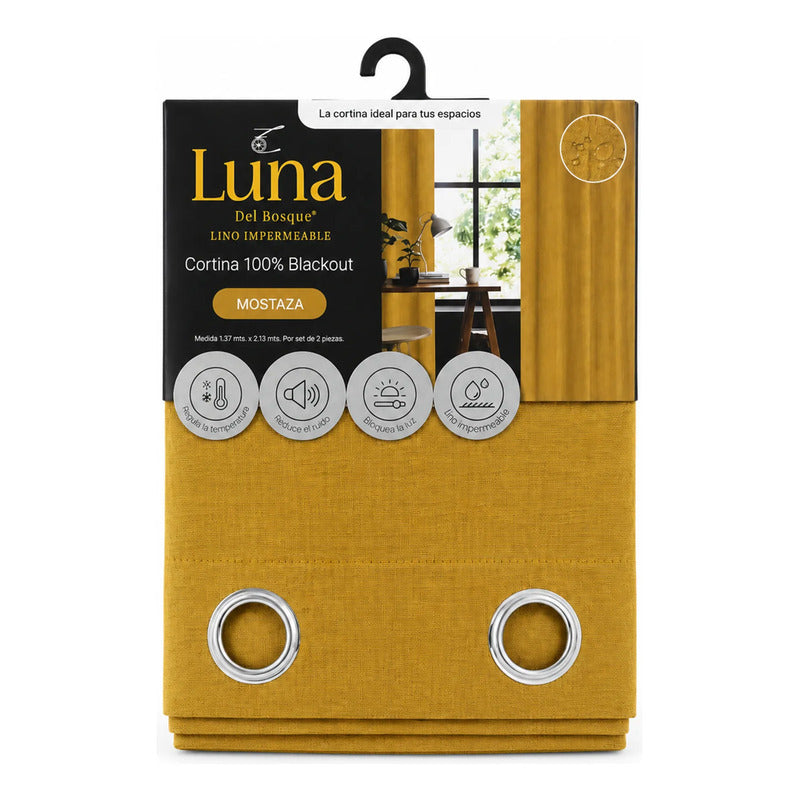 Set De Cortinas Blackout  Impermeables 1.37 X 2.13mts Luna® Mostaza