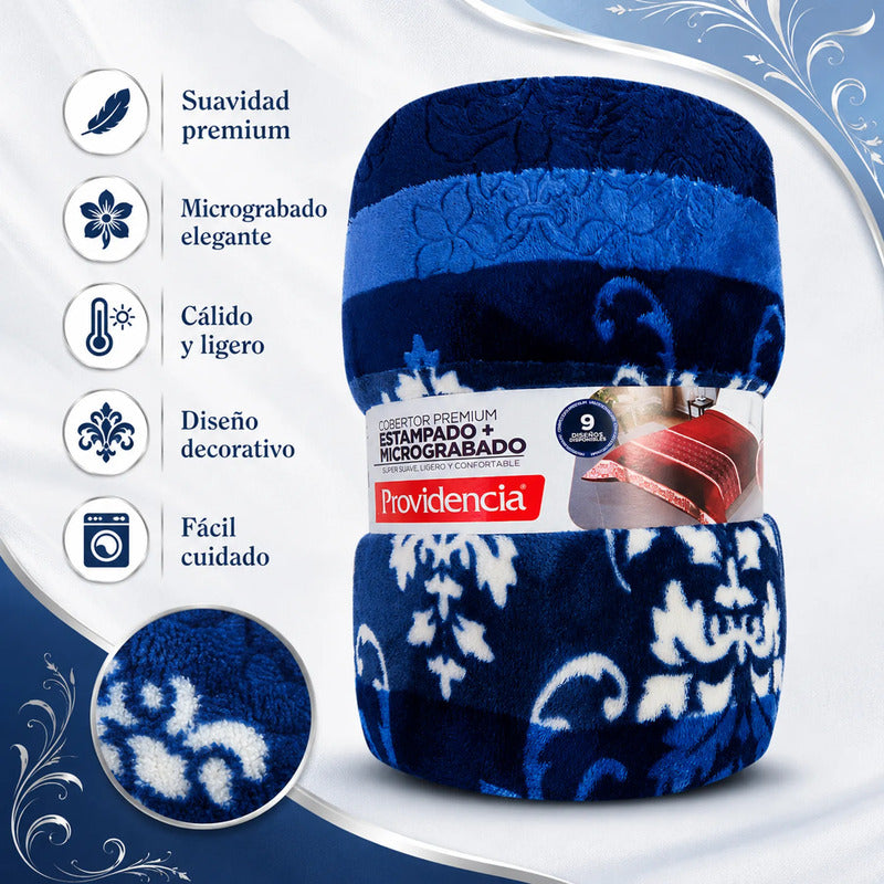 Cobertor Ligero Micrograbado 1.80x2.10m Providencia® Premium Aldana 1 Kg Azul