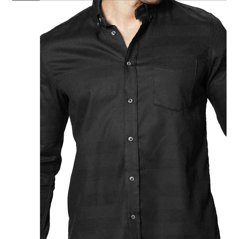Camisa Para Hombre Manga Larga Mod.b35112 Marca Bobois® Negro Rayas G