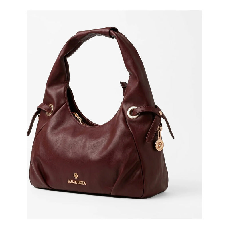 Bolso Hobo Para Mujer Mod. Ji 2998 Marca Jaime Ibiza® Vino Lisa Níquel