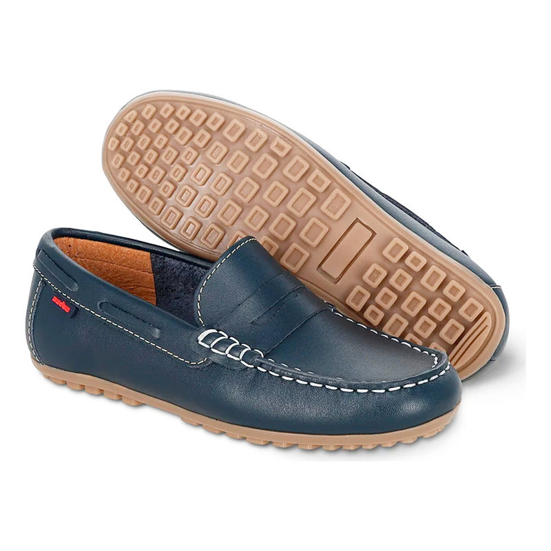 Zapato Mocasín Para Niño Mod.445300 Marca Coqueta Y Audaz® Azul Marino Lisa 23 Mx