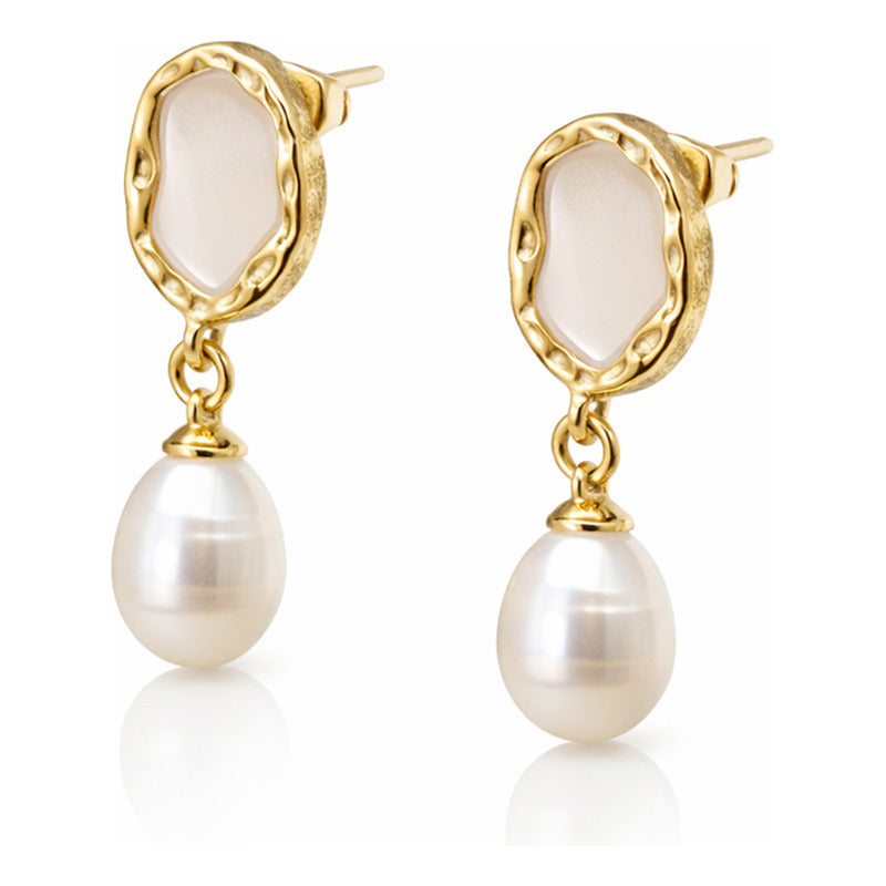 Aretes Elegantes Gota De Coral Para Mujer Bisutería Fina Beige