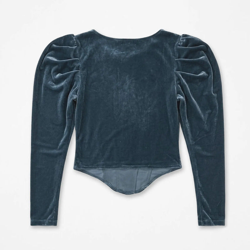 Blusa Terciopelo Tipo Corset Para Mujer Hs2407bl Hessed® Gris Oscuro Terciopelo G